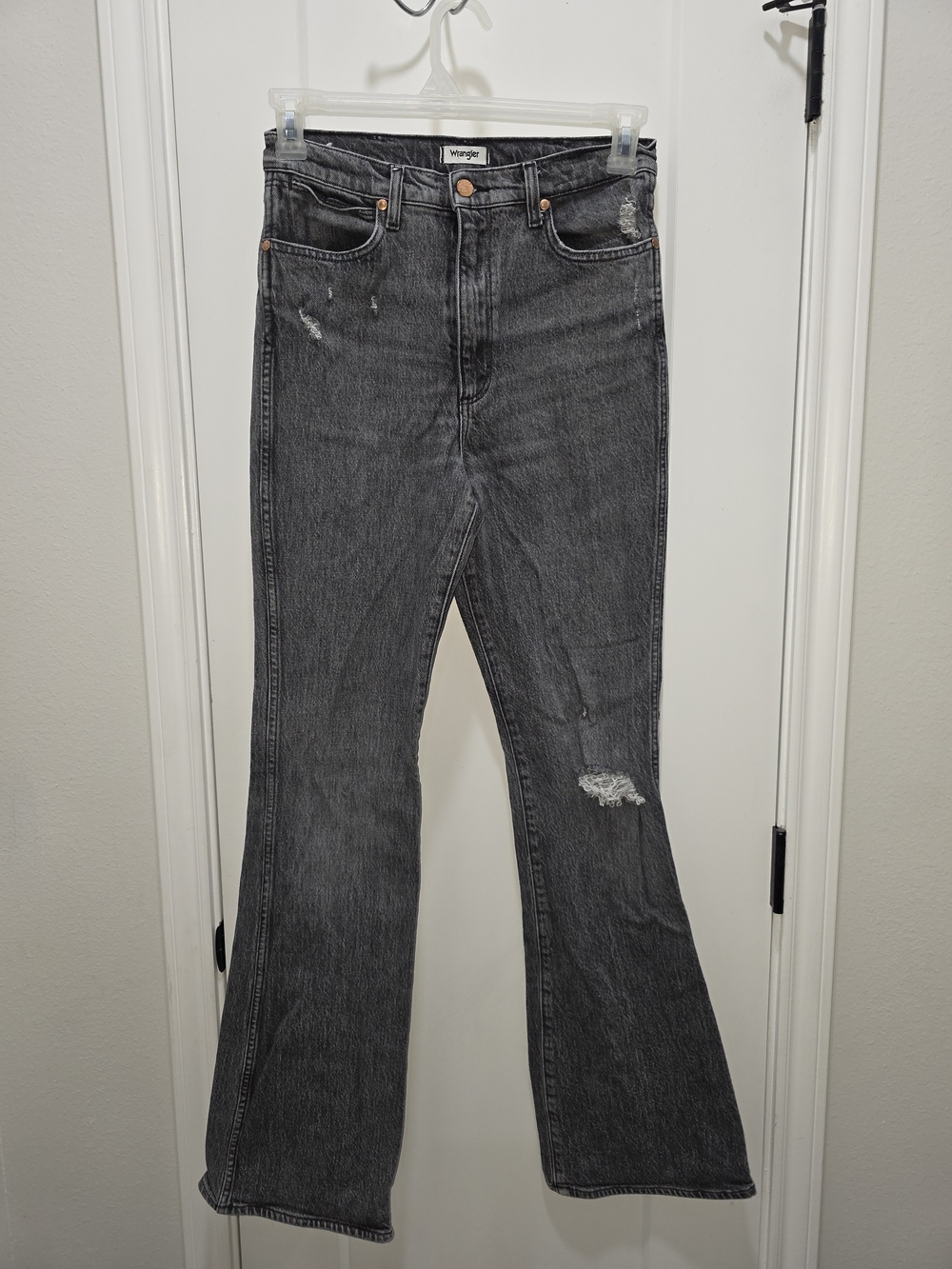 Wrangler Women's Charcoal Distressed Flare Jeans